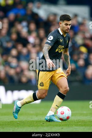 London, England - APRIL 03: Newcastle United's Bruno Guimaraes during  Premier League between Tottenham Hotspur and Newcastle United at Tottenham Hots Stock Photo