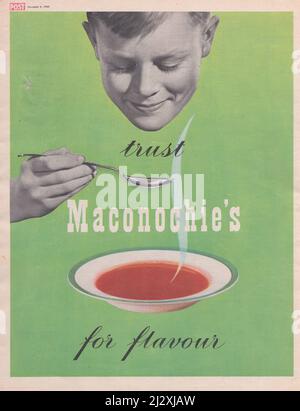 Vintage paper advertisement advert ad of Maconochies soup soups 1940s 40 english picture post Stock Photo