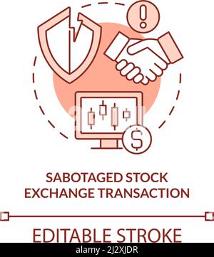 Sabotaged stock exchange transaction red concept icon Stock Vector