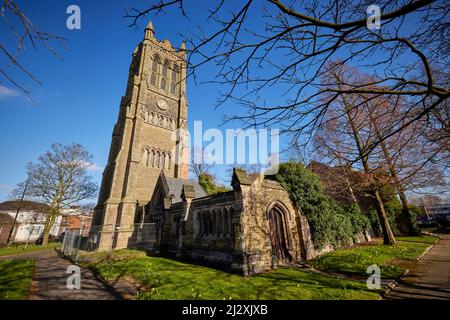 Railway town, Crewe, Cheshire East in Cheshire.  Christ Church Tower is a Gothic Revival church tower Stock Photo