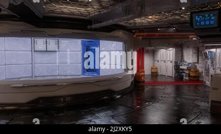 Futuristic science fiction technology lab with containment cell. 3D rendering. Stock Photo