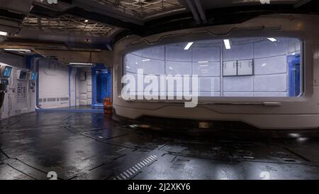 3D illustration of a futuristic sci-fi interior environment with containment cell. Stock Photo