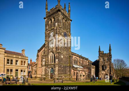 Macclesfield  St Michael & All Angels Church with Sunday street market Stock Photo