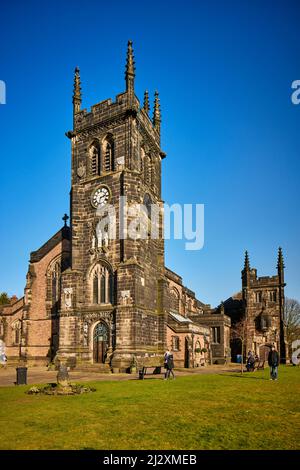 Macclesfield  St Michael & All Angels Church with Sunday street market Stock Photo