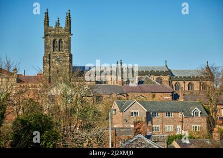 Macclesfield  St Michael & All Angels Church with Sunday street market Stock Photo