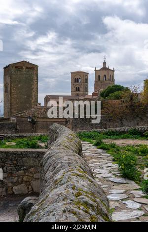Trujillo, Spain - 29 March, 2022: vertical view of the historic stone Old Town of Trujillo Stock Photo