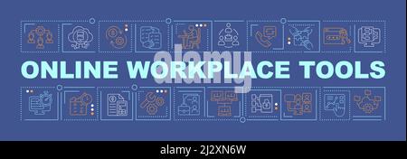 Online workplace tools word concepts dark blue banner Stock Vector