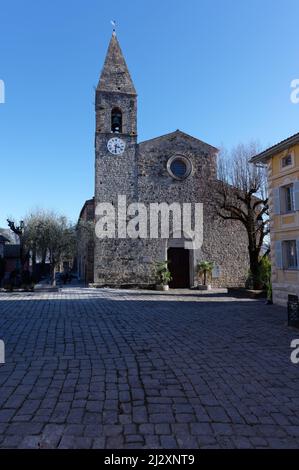 La Tour-sur-Tinee (south-eastern France): the Church of Saint-Martin (St. Martin), building registered as a National Historic Landmark (French 'Monume Stock Photo