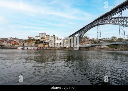 Porto, Portugal. March 2022. panoramic view of the Dom Luís I bridge over the Douro river in the city center Stock Photo