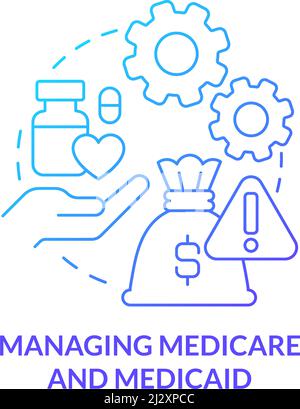 Managing medicare and medicaid blue gradient concept icon Stock Vector