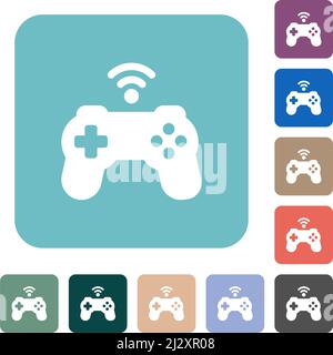 Wireless game controller solid white flat icons on color rounded square backgrounds Stock Vector