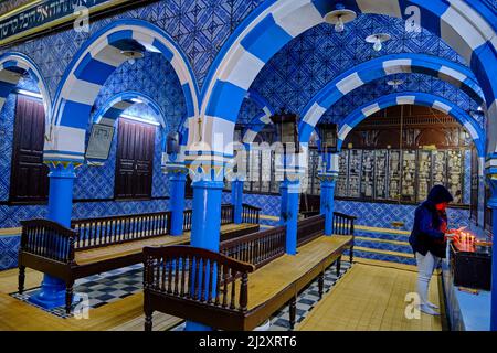 Tunisia, South Region, Medenine Governorate, Djerba Island, Erriadh, El-Ghriba Synagogue, dating from 586 AD, the oldest synagogue in North Africa, in Stock Photo