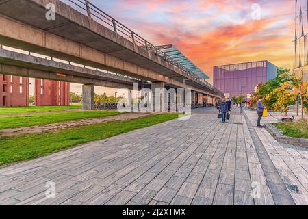 Road near DR Byen metro station in Ørestad - developing city area in Copenhagen, Denmark Stock Photo