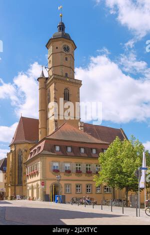 Volkach; Parish Church of St. Bartholomew and St. George, Market Square Stock Photo