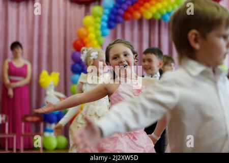 Belarus, city of Gomil, May 16, 2019. Morning in kindergarten.A group of children at a matinee in kindergarten. Stock Photo