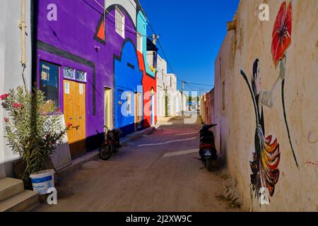 Tunisia, southern region, Governorate of Medenine, island of Djerba, village of Erriadh, Djerbahood, village invested by street artists Stock Photo
