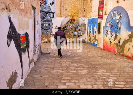 Tunisia, South Region, Governorate of Medenine, Island of Djerba, Houmt-Souk, wall paintings in the old town Stock Photo