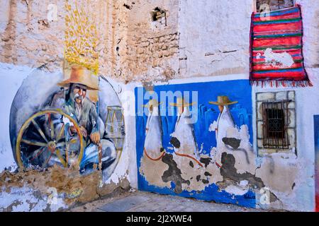 Tunisia, South Region, Governorate of Medenine, Island of Djerba, Houmt-Souk, wall paintings in the old town Stock Photo