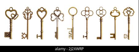 Vintage key set on isolate white background Stock Photo