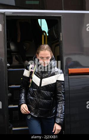 Zanelli pool, Savona, Italy, April 04, 2022, The arrival of the Ukrainian national team of synchronized swimming in Savona, where it will prepare the world championships in Budapest June 2022  during  Ukrainian national team of synchronized swimming in Savona - Syncro Stock Photo