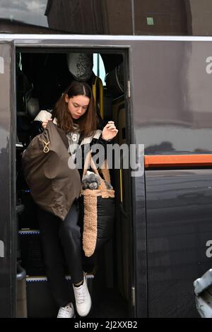 Zanelli pool, Savona, Italy, April 04, 2022, The arrival of the Ukrainian national team of synchronized swimming in Savona, where it will prepare the world championships in Budapest June 2022  during  Ukrainian national team of synchronized swimming in Savona - Syncro Stock Photo