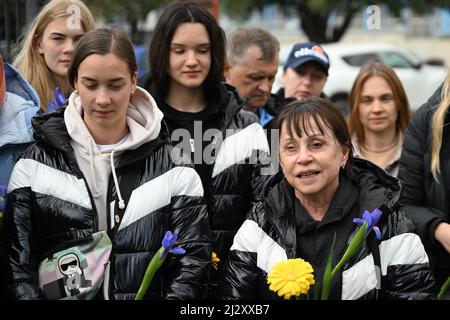 Zanelli pool, Savona, Italy, April 04, 2022, The arrival of the Ukrainian national team of synchronized swimming in Savona, where it will prepare the world championships in Budapest June 2022  during  Ukrainian national team of synchronized swimming in Savona - Syncro Stock Photo