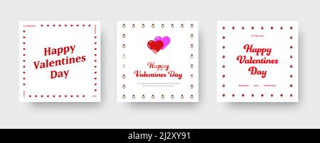 Set of vector square banners on the theme of "Valentine's Day" on a white background. Layout for social media and email newsletters. Design with a sea Stock Vector