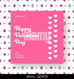 Template vector banner on the theme of "Valentine's Day", on the background of a seamless pattern in pink. Layout for social media and mobile applicat Stock Vector