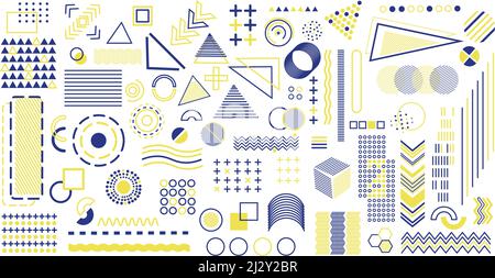 Big set of various abstract yellow-blue elements on a white background - Vector illustration Stock Vector