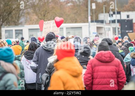 Regensburg, Bavaria, Germany, 26 January 2022: Speaker at an anti-Corona demonstration for peace freedom self-determination in Regensburg, Germany Stock Photo