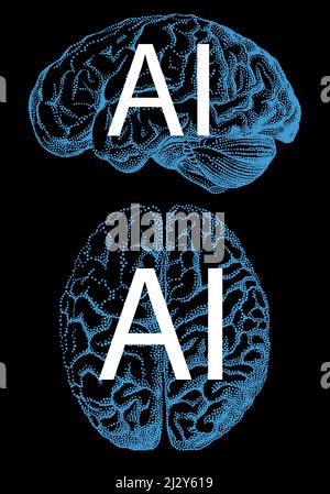 Artificial intelligence concept, human brain, vector illustration on black background Stock Vector