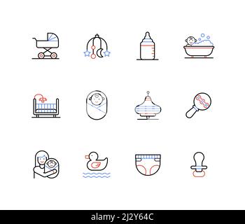 Motherhood and the newborn - line design style icons Stock Vector