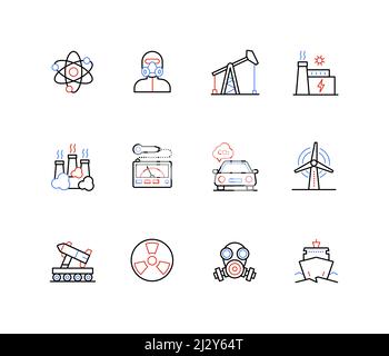 Global problems of industrialization - line design style icons Stock Vector