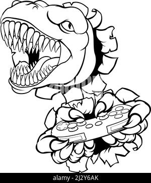 Mascote De Controlador De Vídeo Game De Jogador De Dinossauro Ilustração do  Vetor - Ilustração de preto, consola: 277019246