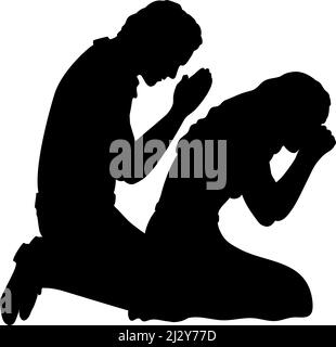 Silhouettes of man and woman pray. Stock Vector