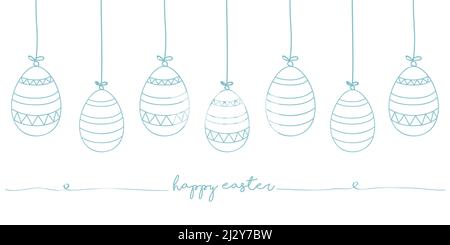 happy easter holiday banner design with hanging pattern eggs Stock Vector