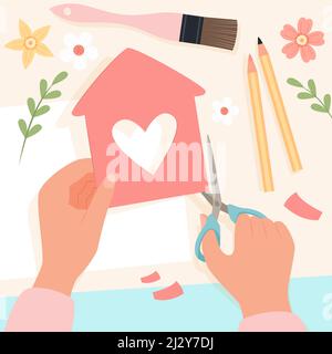 Paper hands workshop. Creative handmade activity, handcraft process ...