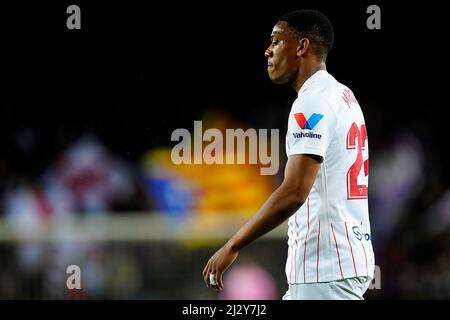 Anthony Martial of Sevilla FC during the La Liga match between FC Barcelona and Sevilla FC played at Camp Nou Stadium on April 3, 2022 in Barcelona, Spain. (Photo by Sergio Ruiz / PRESSINPHOTO) Stock Photo