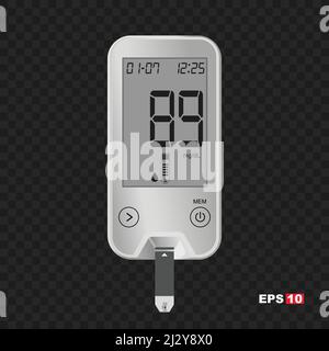 Realistic blood glucose testing device that shows sugar level in blood, diabetes tester device icon. Glucometer vector illustration Stock Vector