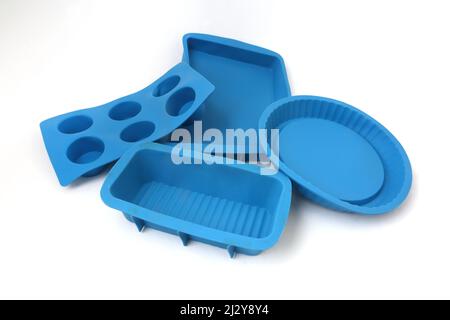 A Collection of Blue Silicone Baking Tray moulds Stock Photo
