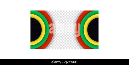 Black History Month. Abstract circle black, red, yellow, green color banner background. Copy space for text. Transparent background. Stock Vector