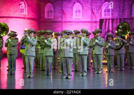 Military Band of the Ukrainian Ground Forces, short: Military Band Chernihiv, Ukraine, at Musikparade 2017, Marching Band Show at Rittal-Arena Wetzlar, Germany, 12th Mar, 2017. Credit: Christian Lademann / LademannMedia Stock Photo