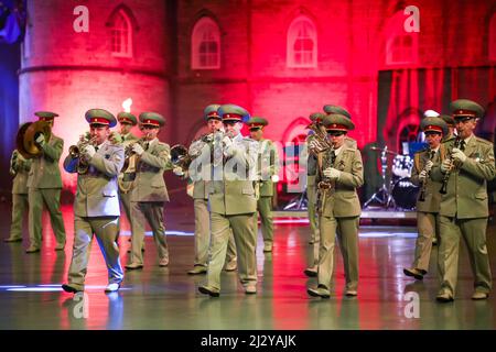 Military Band of the Ukrainian Ground Forces, short: Military Band Chernihiv, Ukraine, at Musikparade 2017, Marching Band Show at Rittal-Arena Wetzlar, Germany, 12th Mar, 2017. Credit: Christian Lademann / LademannMedia Stock Photo