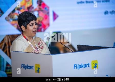 New Delhi, India. 04th Apr, 2022. Puja Trisal director of Flipkart foundation speaks during the lunch of ëFlipkart Foundationí to support development in socio-economic areas in India. Flipkart is one of the India's biggest e-commerce company, Flipkart formally launched their 'Flipkart Foundation' in the presence of central government Ministers. Credit: SOPA Images Limited/Alamy Live News Stock Photo