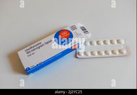 Levothyroxine tablets box 100 micrograms. Studio set up. November 2022 ...