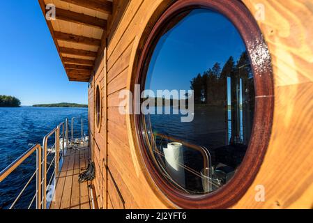 Houseboat trip with rented houseboat, Jyväskylä, Finland Stock Photo