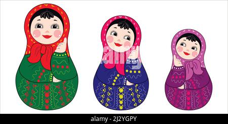 Russian Matryoshka with ornamental pattern. on white background. Vector Stock Vector