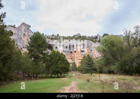 An impressive rock formation caused by the Lobos River in Soria, Spain. Stock Photo