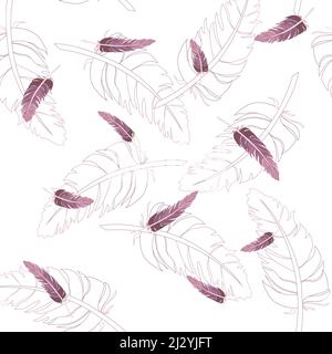 Vintage vector seamless pattern, feathers, white background Stock Vector