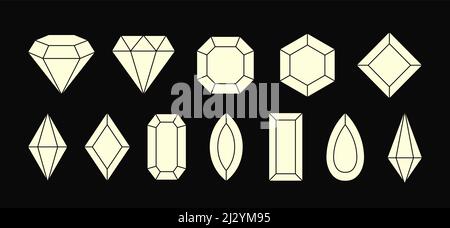 Jewelry gems and simple silhouette stones collection. Vector illustration. Stock Vector
